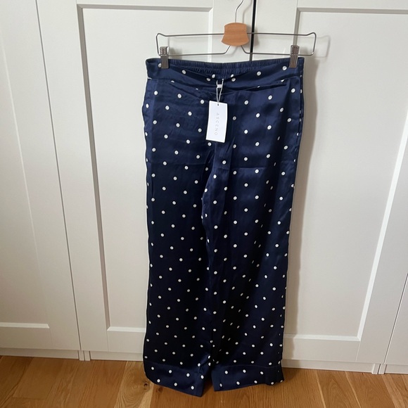 Asceno 100% Silk Navy Polka Pyjama Bottom - Trousers - Picture 1 of 6
